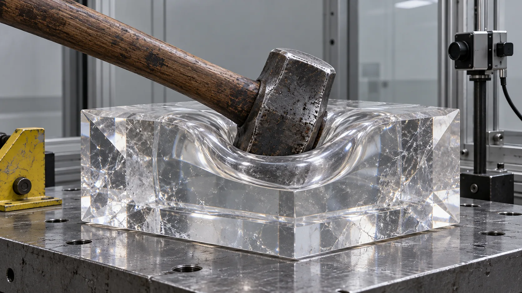 In a test rig, a sledgehammer sinks into a block of clear crystal, which dents round it like a pillow. The results are in, and they’re fluffy.